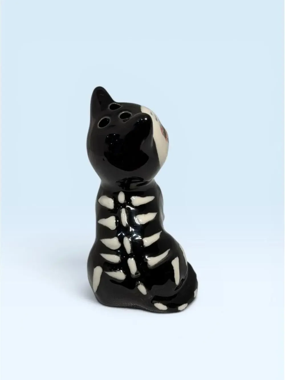 Black cat white skeleton day of the dead sugar skull design salt pepper shaker